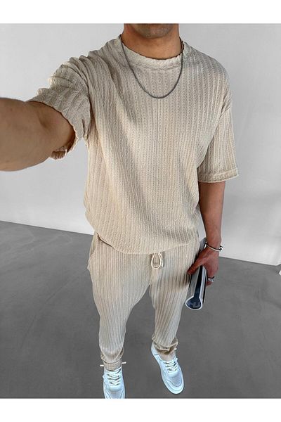 ablukaonline Ανδρικό μπλουζάκι σε μπεζ χρώμα Oversize με σχέδιο