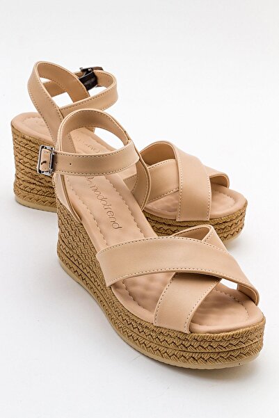 Ccway Women's Cross Strap Wedge Heeled Sandals Nude Skin