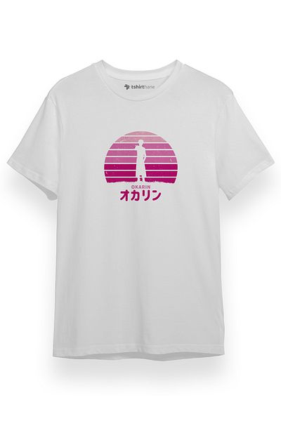 Tshirthane Steins Gate Okarin Ροζ Ρετρό Λευκό κοντομάνικο ανδρικό μπλουζάκι