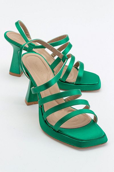 Ccway Sandale de damă cu toc cu platformă din 3 piese, iarbă, verde satin