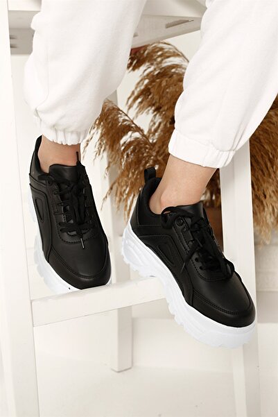 Ccway Ženske sportske cipele sa vezicama CRNA KOŽA BELOG BOJE