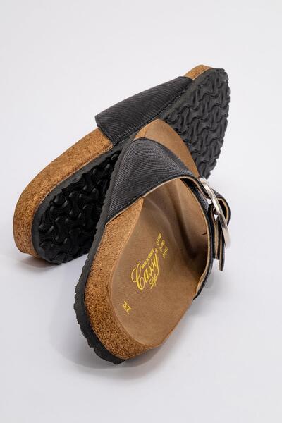 Ccway Black Women's Slippers - 2 Buckle Belt