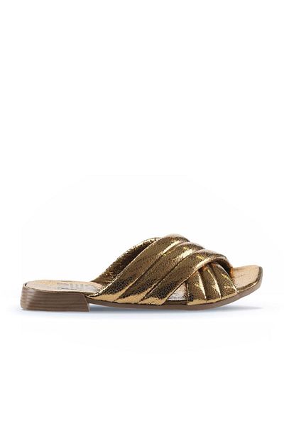 Bueno Shoes Γυαλιστερές μπρούτζινες δερμάτινες γυναικείες παντόφλες - Flat Design 01wu1803