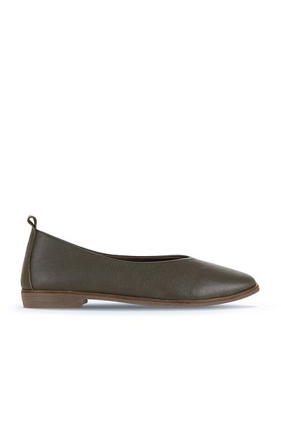 Bueno Shoes Χακί Δερμάτινες Γυναικείες Flat Μπαλαρίνες 01wd3503