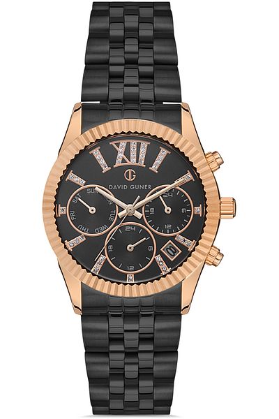 DAVID GUNER Rose Black Coated Black Dial Women's Watch Dg-8340La-R2