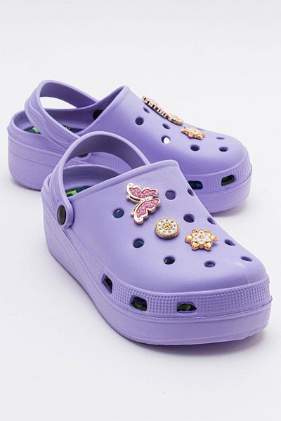 Ccway Thick Sole Women's Sabo Slippers with Accessories Lilac
