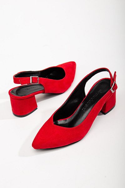 Ccway Open Back Women's Heeled Shoes Red Suede