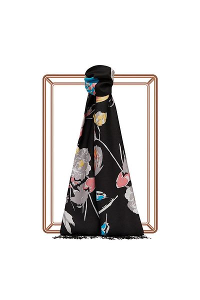 ipekevi Patterned Silk Shawl - Göksu Sefasi Patterned - Black