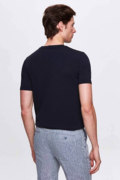 Twn Slim Fit Navy Blue Summer Rayon Knitwear T-Shirt