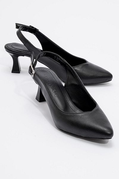 Ccway Black Skin Women's Open Back Heeled Shoes