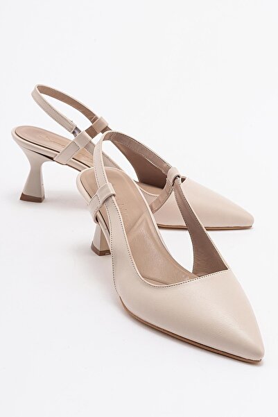 Ccway حذاء نسائي بكعب مفتوح من الخلف جلد