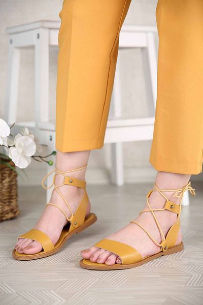Ccway Women's Laced Sandals Mustard Skin