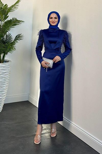 KaSheHa Μολύβι βραδινό φόρεμα Navy Blue Satin Adorle