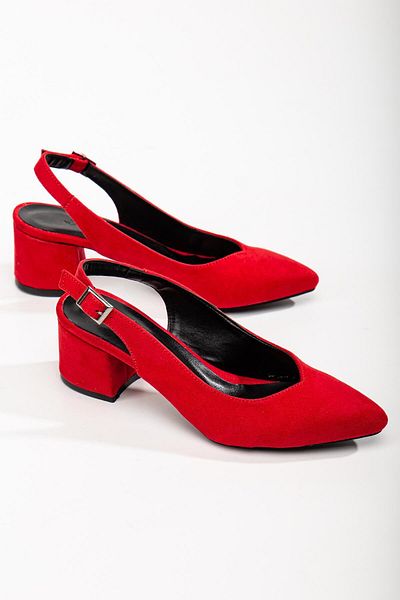 Ccway Open Back Women's Heeled Shoes Red Suede