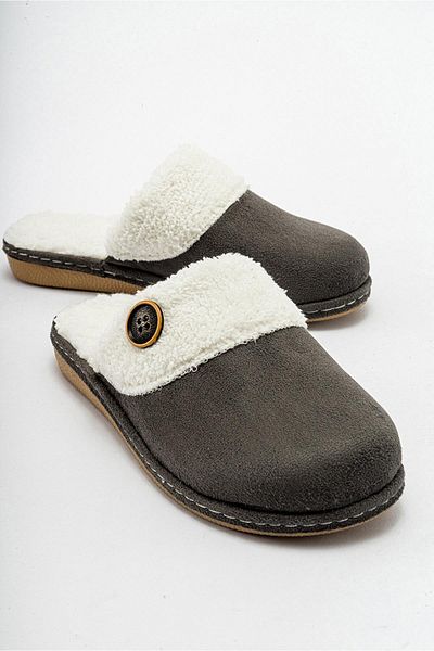 Ccway Non-Slip Women's Fur Lined House Slippers Smoked
