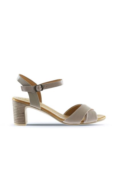 BUENO Shoes Gri Deri Kadın Topuklu Sandalet 01wn1501