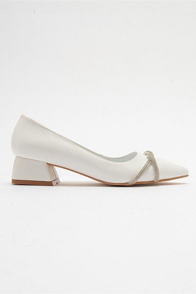 Ccway Cross Stoned Women's Heeled Shoes WHITE SKIN