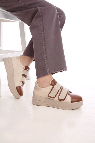 Ccway Pantofi sport cu velcro dublu de damă, cafeniu