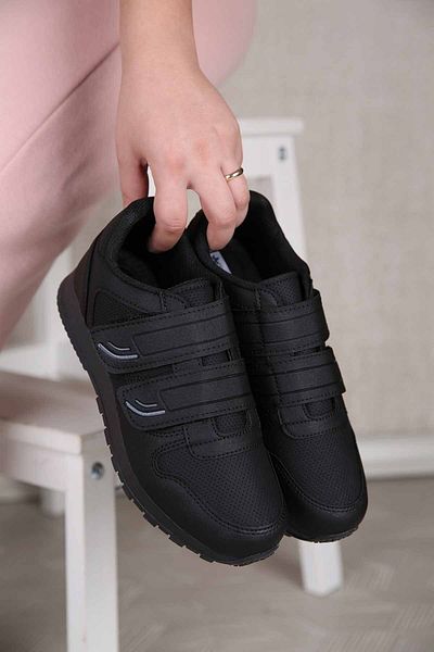 Ccway Pantofi sport cu velcro dublu pentru femei, negru, negru, afumat
