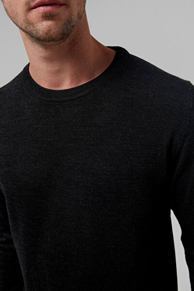 D'S Damat Regular Fit Gray Plain Knit Cotton Blended Knitwear Sweater