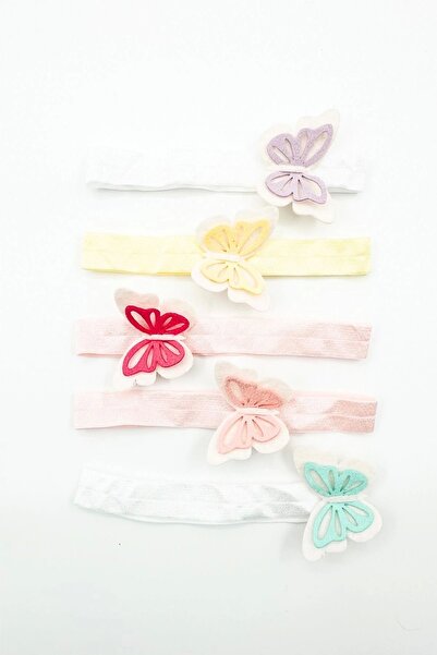 LOGO AKSESUAR Kız Bebek Bandana 5'li Set Kelebek Tasarım (RENKLİ)