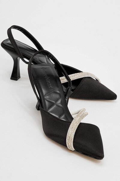 Ccway Γυναικεία παπούτσια με τακούνι Black Stone Open Back