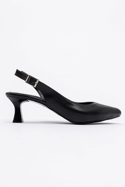 Ccway Black Skin Women's Open Back Heeled Shoes