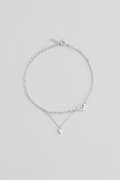 So CHIC... Minimal Kalp 18 Ayar Beyaz Altın Kaplama 19 Cm Gümüş Bileklik