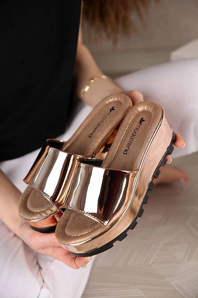 Ccway Women's Filled Slippers Copper Mirror