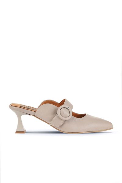 Bueno Shoes 01wa1301 Μοντέλο Γκρι δερμάτινες γυναικείες παντόφλες με τακούνι