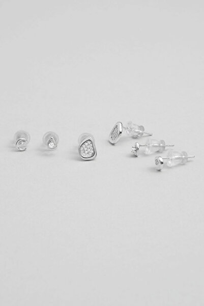 So CHIC... İkonik Tasarımlar 18 Ayar Beyaz Altın Kaplama Gümüş Çoklu Küpe