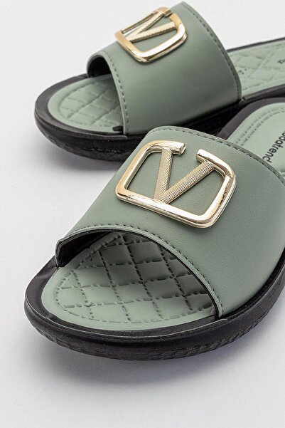 Ccway ΠΡΑΣΙΝΕΣ Flat Slippers Γυναικείες Παντόφλες V-BUCKLE