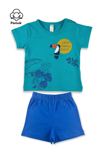 difa kids Baby Boy Green Summer Parrot Printed Top and Bottom Set