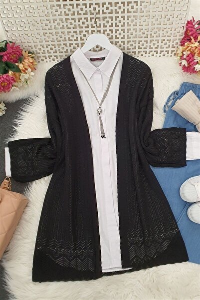 ZUMRAGİYİM Yarım Kol Ajurlu Kısa Hırka