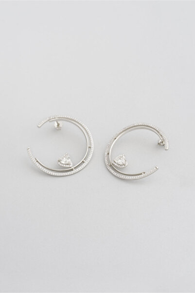 So CHIC... Parıltılı Kalp 18 Ayar Beyaz Altın Kaplama 45 Cm Gümüş Küpe