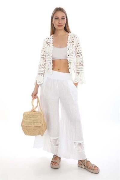 EREN STYLE İtalyan Fisto  Detaylı Keten Pantolon