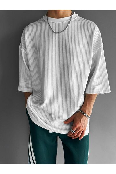 ablukaonline Λευκό ανδρικό μπλουζάκι Oversize - Λεπτομέρεια ραφής