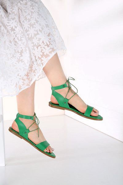 Ccway Women's Laced Sandals Grass Green Skin