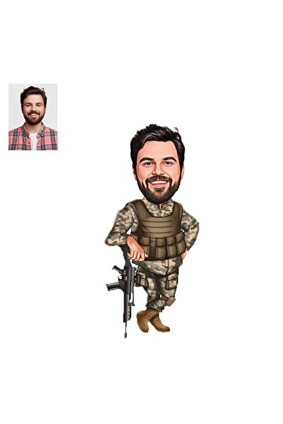 wonderlike Kişiye Özel Karikatürlü Asker Ahşap - Araba Dikiz Ayna Süsü