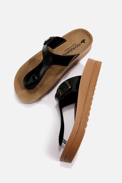 Ccway Flip Flops de damă din piele neagră