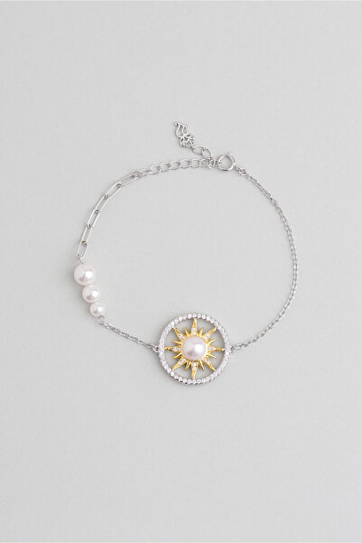 So CHIC... Mirasın İncisi 18 Ayar Beyaz Altın Kaplama 20 Cm Gümüş Bileklik
