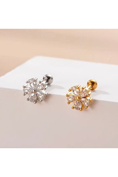 BY DİLEK ÇETİN ACCESSORY Çelik ikili çiçek model piercing (2 adet)