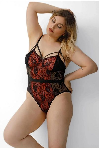 Qvien Secret Red Plus Size Tulle Lace Fancy Nightgown 2Xl-3Xl-4Xl