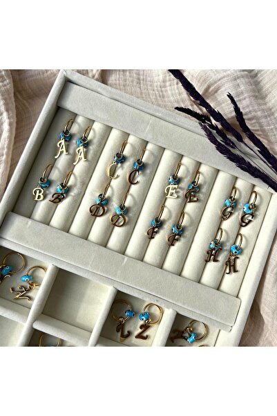 Alice İsstanbul Çelik Nazar Boncuklu Harf Halka Küpe