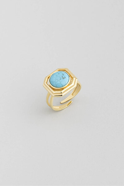 So CHIC... Turkuaz Rüyası 18 Ayar Sarı Altın Kaplama Doğal Taşlı Ayarlanabilir Gümüş Yüzük