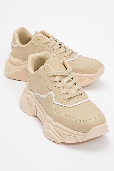 Ccway Beige White Women's Sneakers - Lace-up