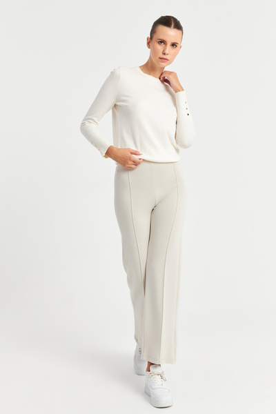 Ecrou Γυναικείο παντελόνι Palazzo Stone Ultra Soft με γρασίδι στο μπροστινό μέρος