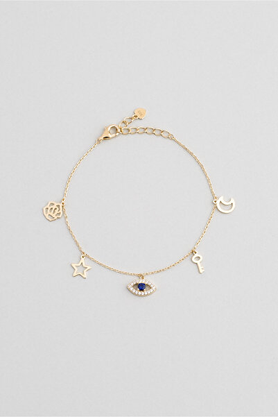 So CHIC... Ra'nın Gözü 18 Ayar Sarı Altın Kaplama 19 Cm Gümüş Minimal Bileklik