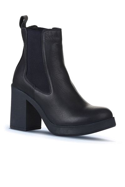 Bueno Shoes Δερμάτινες γυναικείες μπότες με τακούνι Navy Blue - 01wz3202