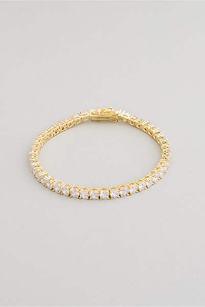 So CHIC... Beyaz Taşlı 18 Ayar Sarı Altın Kaplama Gümüş Su Yolu Bileklik